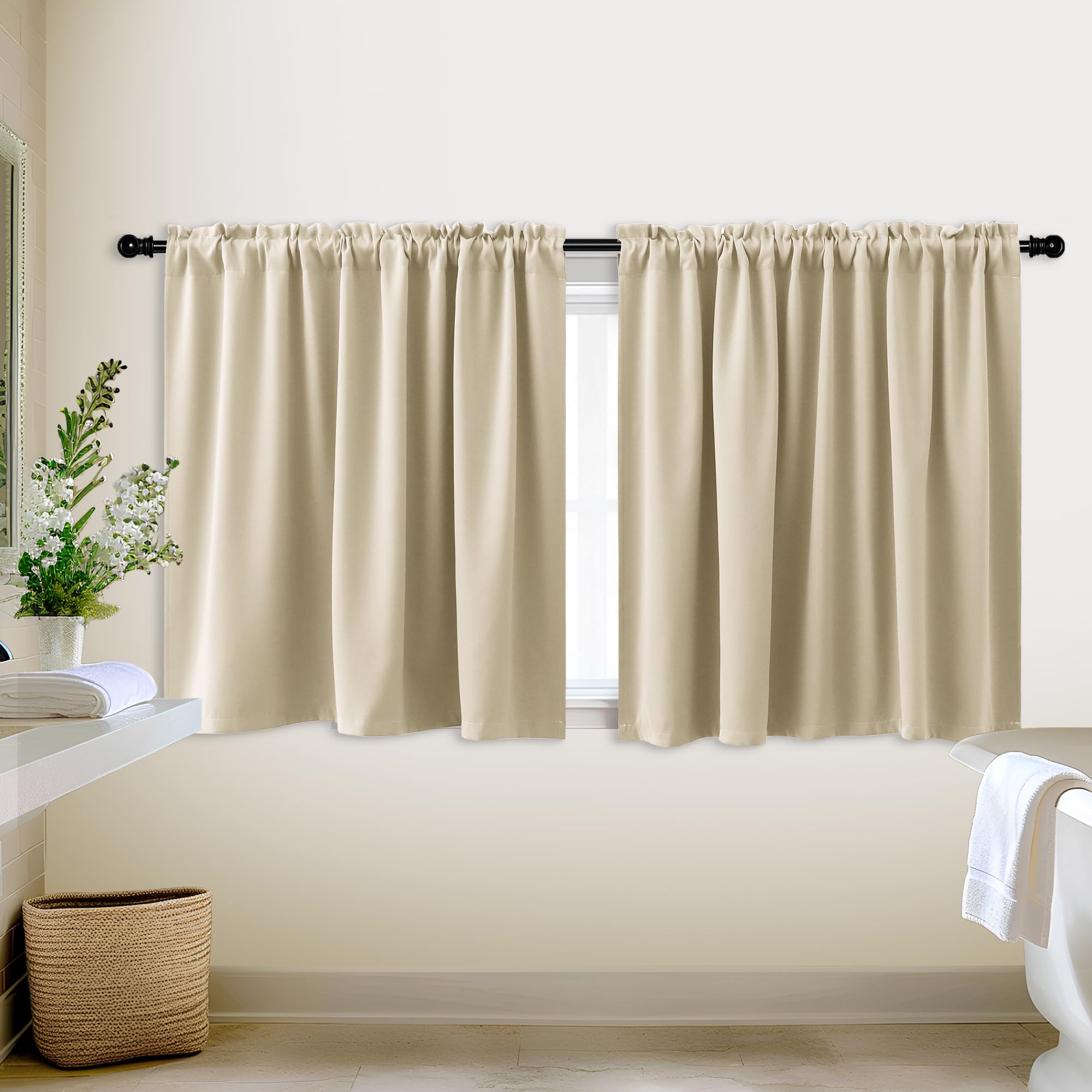 KOUFALL Biscotti Beige Short Curtains for Bedroom 2 Panels Set Blackout Curtains for Small Windows Boys Room Width 52x24 Inch Length — image 1