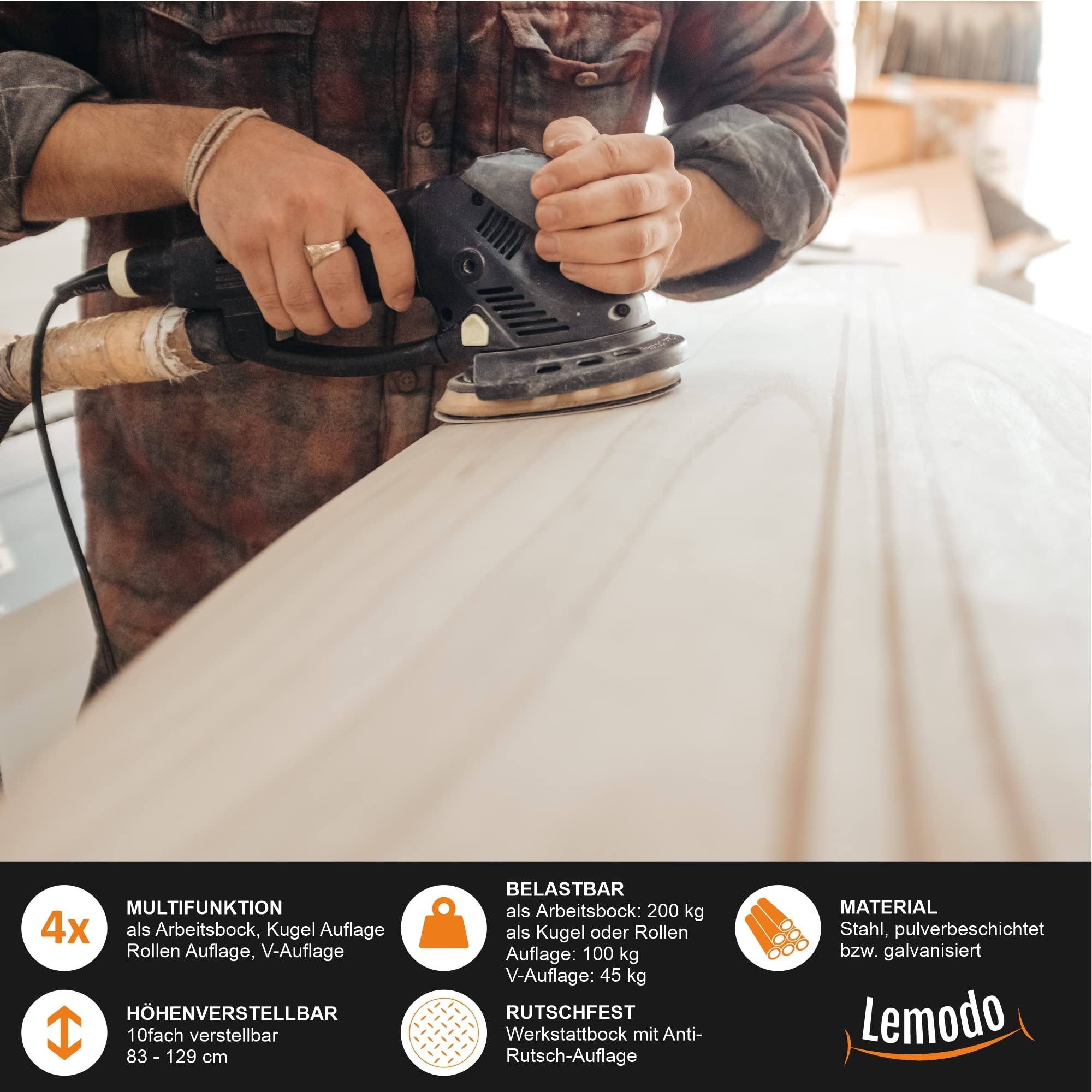 Lemodo Multifunktions-Arbeitsbock 4 in 1 höhenverstellbar 83–129 cm klappbarer Montagebock aus Stahl bis 200 kg Tragkraft