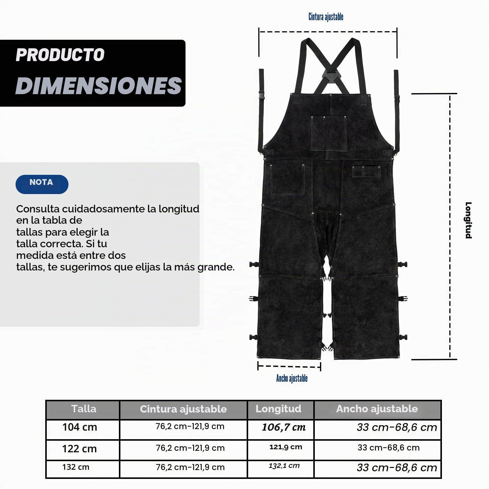 Delantal de soldadura de cuero con pierna dividida para hombres y mujeres, pantalones de soldadura de cuero vacuno resistente, delantal de forja