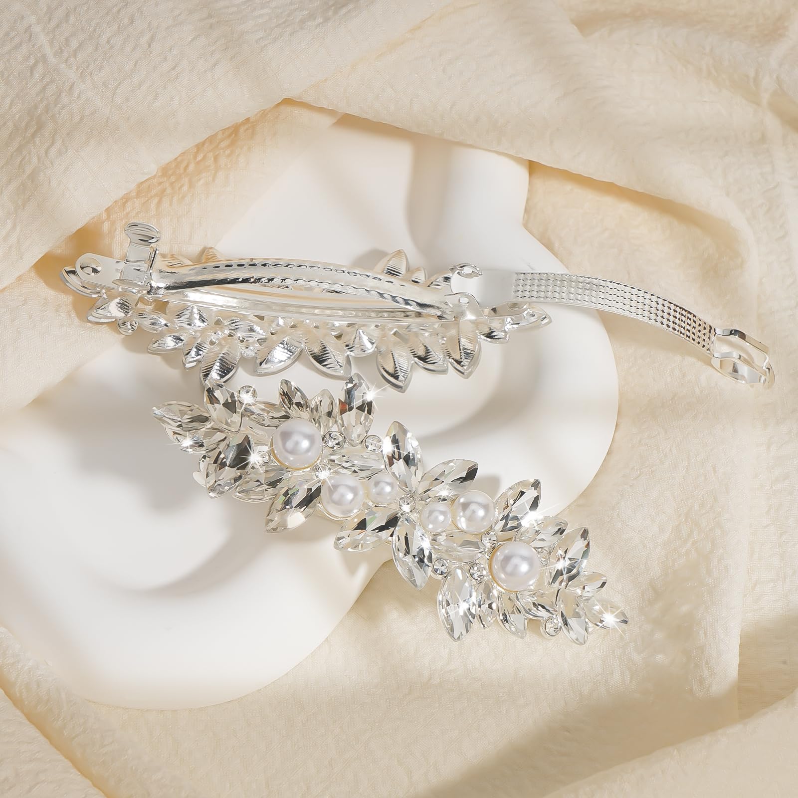 Amazon.com : 2Pcs Silver Crystal Pearl Hair Clips for Women  display picture 3
