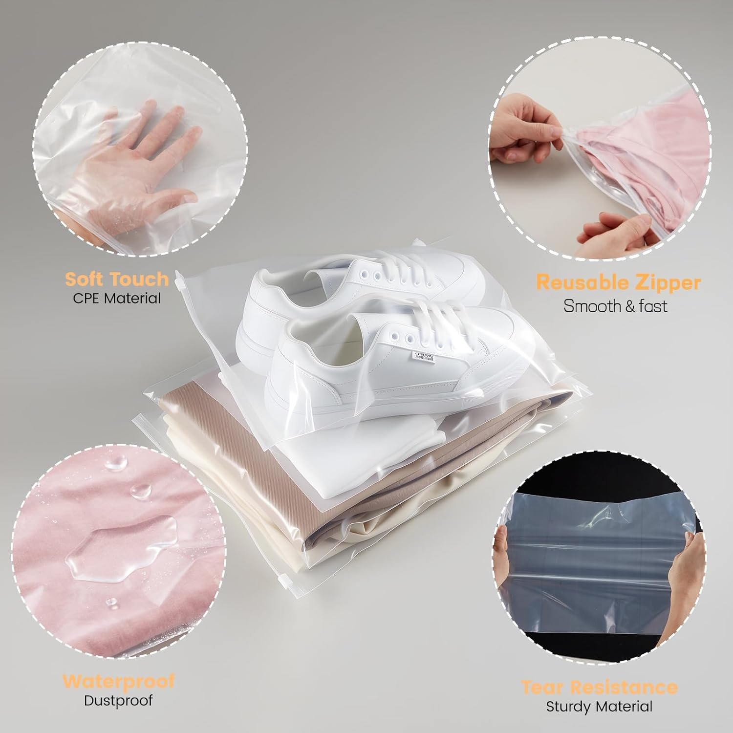 Clear Zipper Bags for Clothing - 100pcs 10x13 Inch Reusable Plastic Storage Bags, Thick Shipping Packaging Bags for Sweaters, Pants, Documents, Travel or Small Business