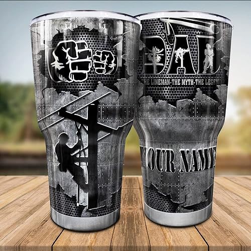 Miniatura 3 de N NAMESISS Vaso de Lineman impreso por completo, personalizable Lineman Dad Tumbler, The Lineman The Myth The Legend, regalo para el trabajador de