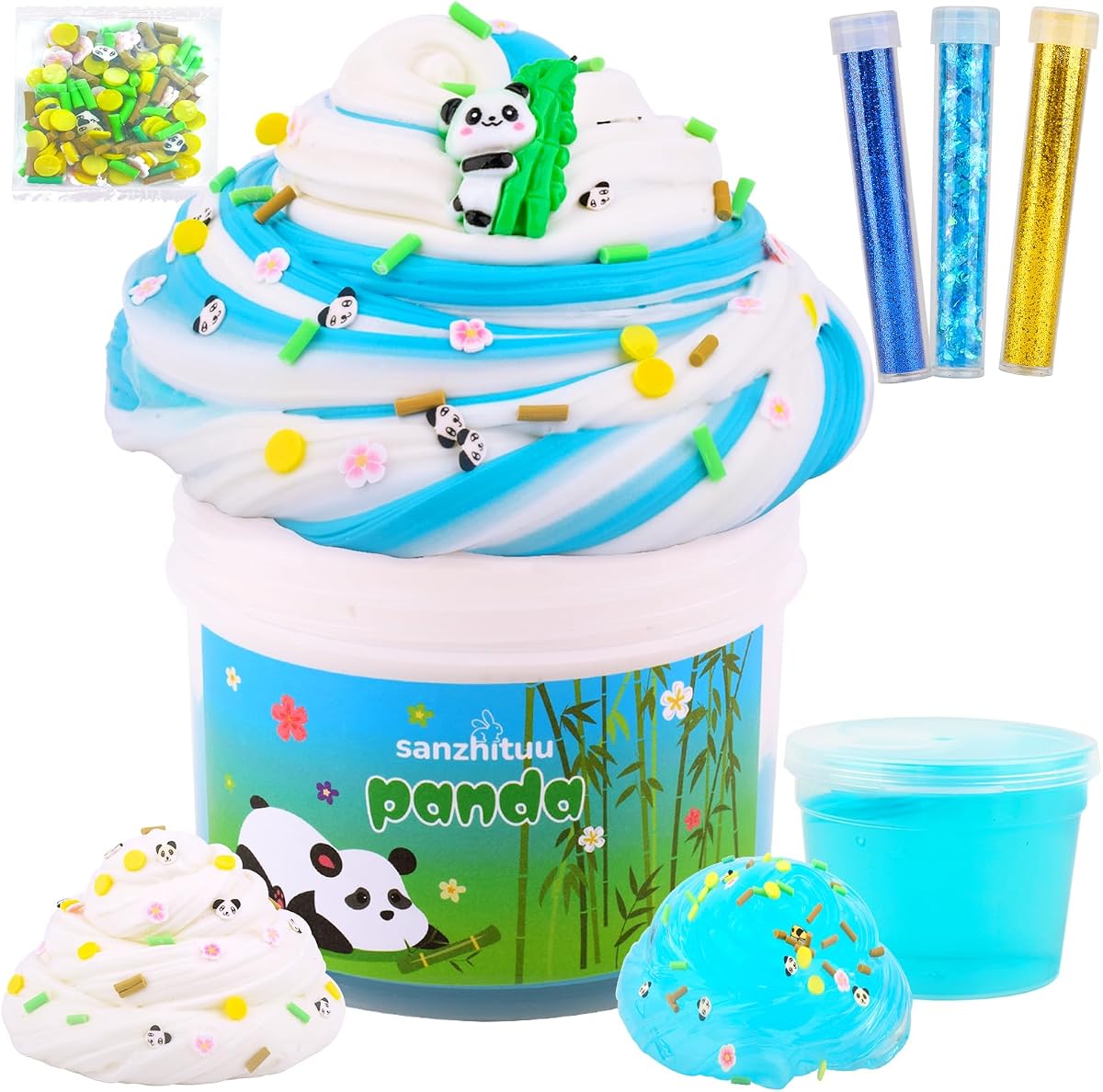 Butter Slime for Kids, 7oz. with 1oz. Clear Slime, Slime Kit for Girls Ages 8-12, Kids Slime Set Party, Goodie Bag Stuffers, Cute Charms, Perfect for Christmas, Birthday Gift (Blue & White)