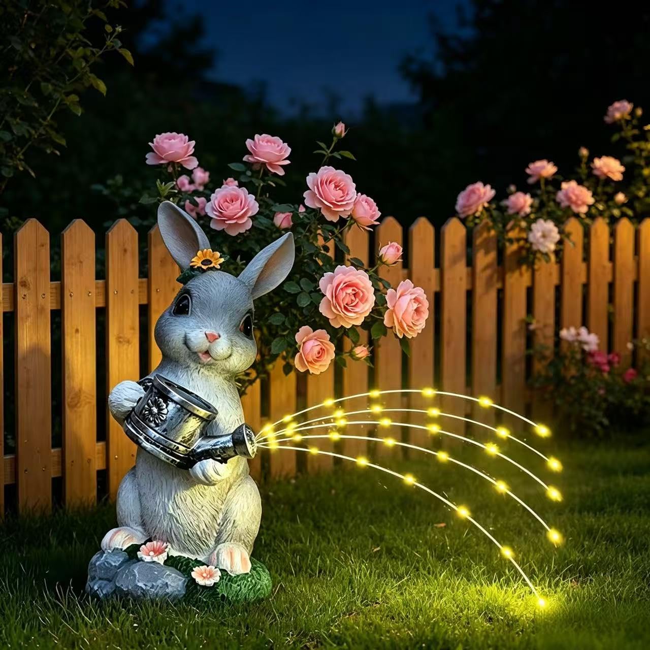 Statues de jardin solaires lapin pour décoration extérieure de balcon