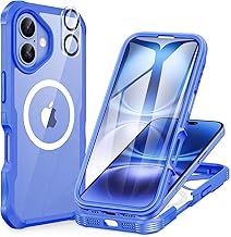 CENHUFO Compatible with iPhone 16 Case Fits for Magsafe, Built-in Glass Screen Protector with Camera Lens Protector, 360 Full Body Shockproof Protective Phone Case for iPhone 16 6.1 Inch -Ultramarine