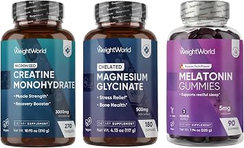 WeightWorld Creatine Monohydrate + Magnesium Glycinate + Melatonin Gummies | Muscle Growth, Recovery & Relaxation Blend | A Perfect Train - Recover - Rest Combo
