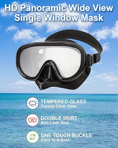 Miniatura 3 de Equipo de esnórquel para adultos a partir de 10 años, juego de aletas de máscara, parte superior semiseca, máscara de esnórquel panorámica de visión