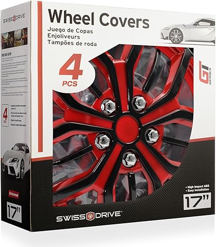 Miniatura 3 de Tapacubos  Lujoso rojo y negro  Durables y fiables  Ruedas automotrices  Fácil de instalar  Juego de 4 tapas de cubo de rueda de coche (comprobar el