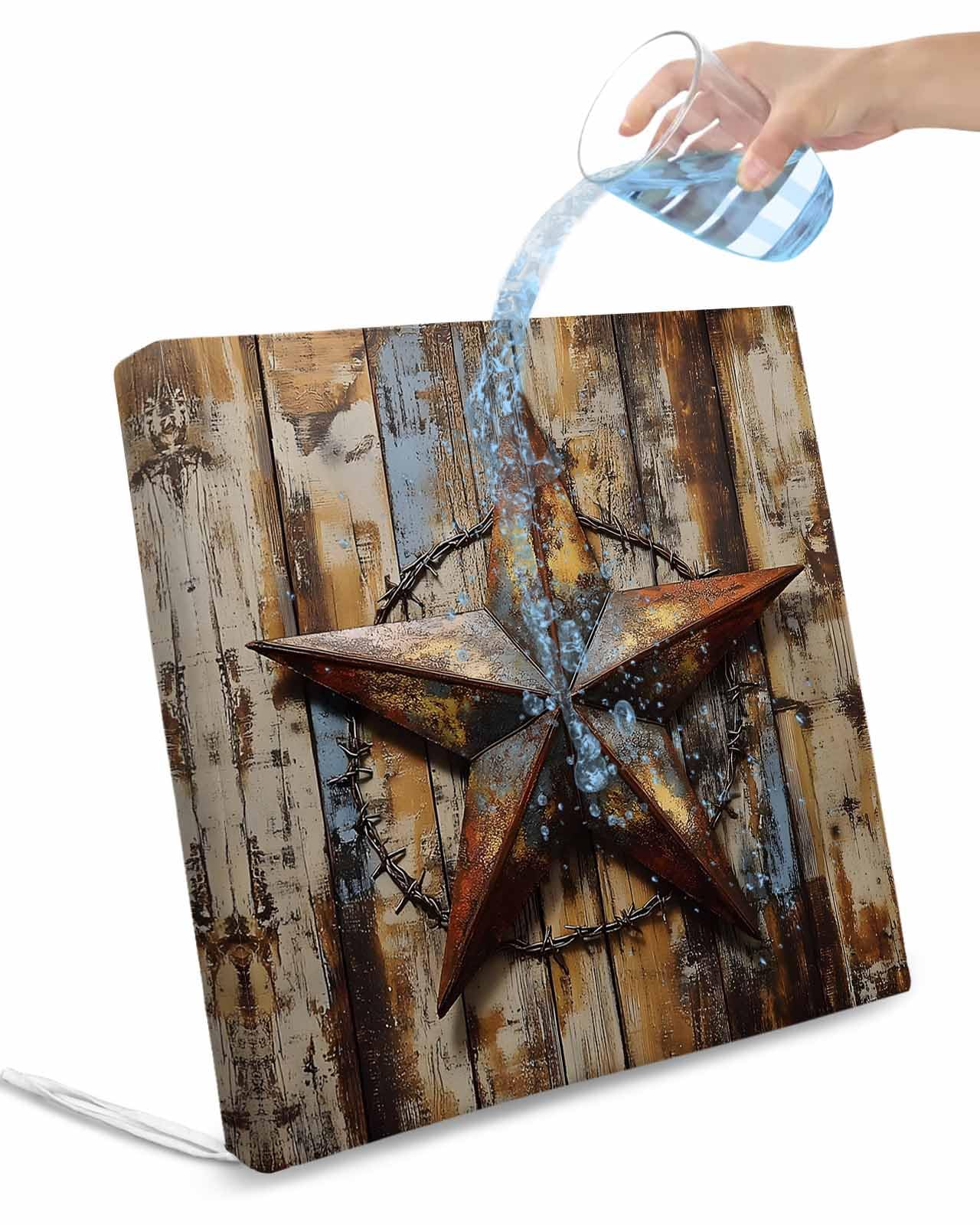 Hokiten Texas Star Retro Outdoor Cushion Chair Cover Set of 4 - Waterproof Couch Seat Covers, Country Farmhouse Brown Wooden Grain Patio Furniture Protector Cushions Slipcovers for Sofa/RV, 20