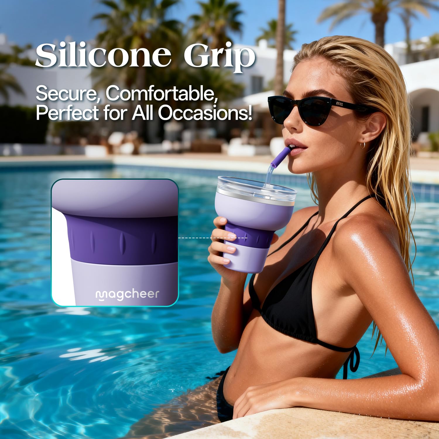 magcheer 473ml Verre Margarita Isotherme avec Couvercle 320° et Paille Tritan | Verre Inox a Cocktail | Gobelet Empilable | Cadeau Femmes et Hommes | Fêtes de Piscine et Voyages(Violet)