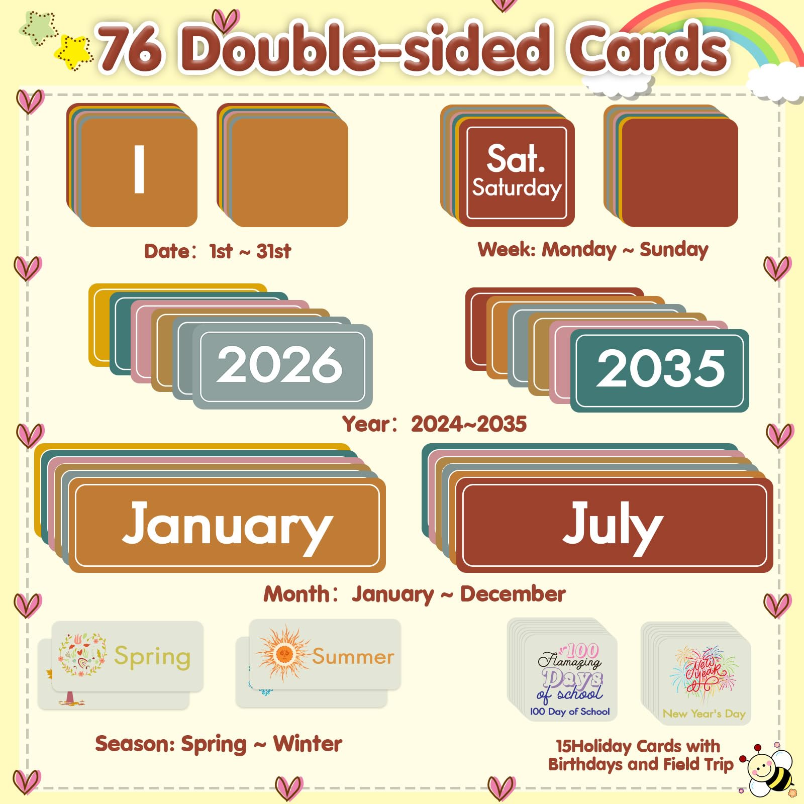 Calendrier mensuel de poche pour salle de classe
