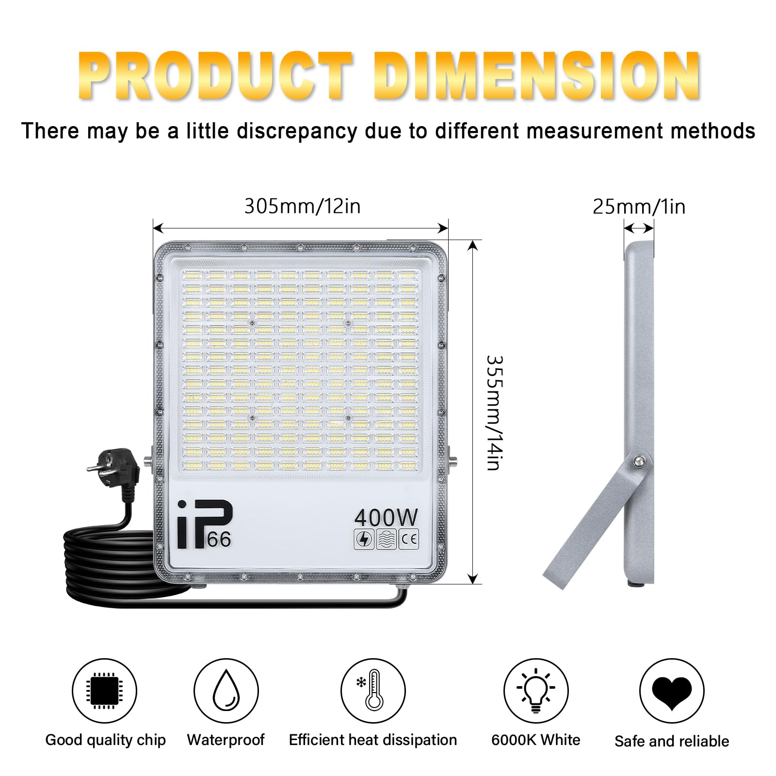 Willpower LED Strahler Außen mit Stecker, LED Scheinwerfer 400W 40000LM LED Außenstrahler 6000K Kaltweiß Fluter Flutlicht Aussenlampe für Garten Garage Flur Innenhöfe Hinterhof, IP66 Wasserdicht
