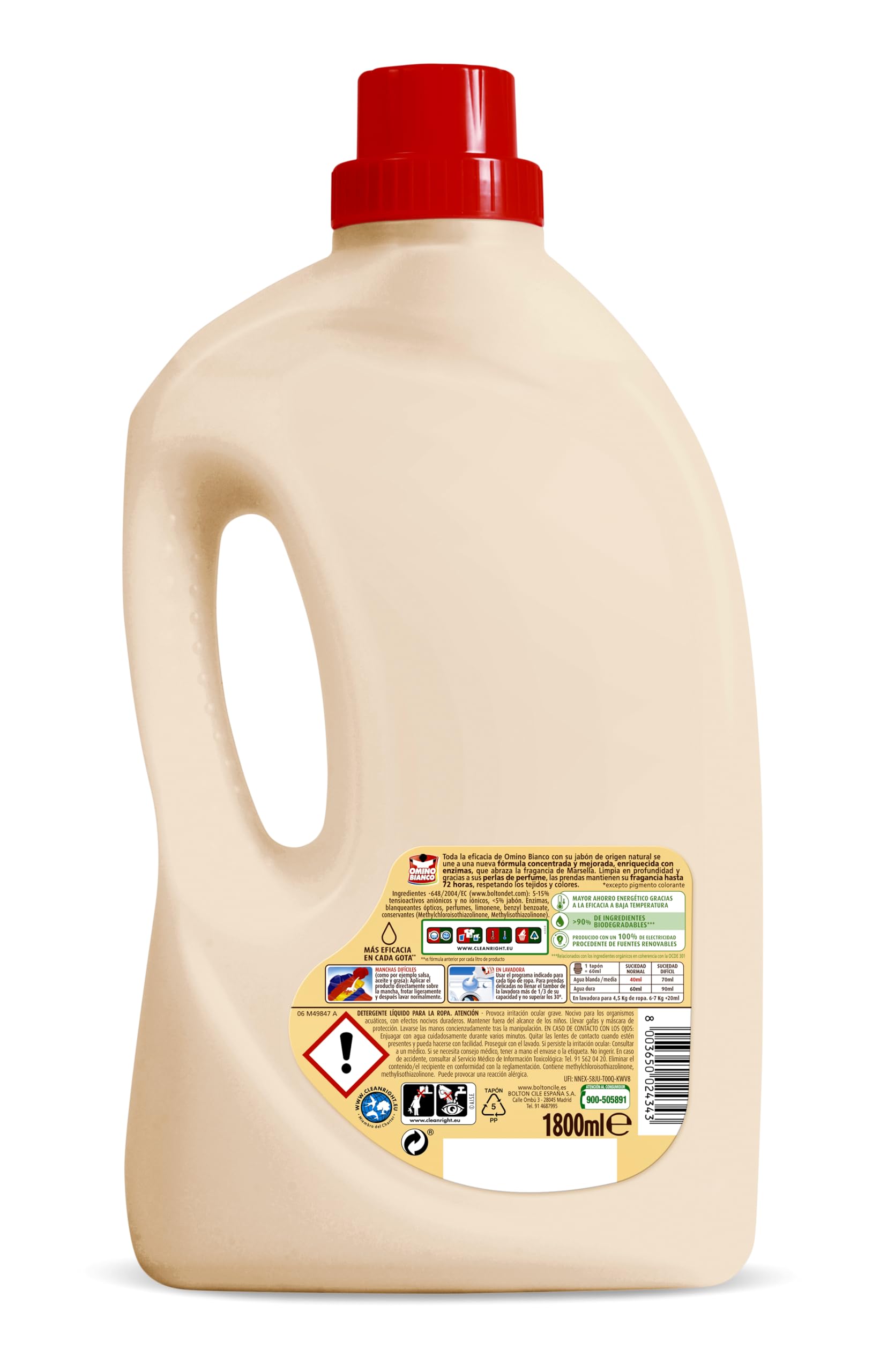 Omino Bianco Detergente líquido marsella 45 dosis, caja 3+1 gratis, 7200ml