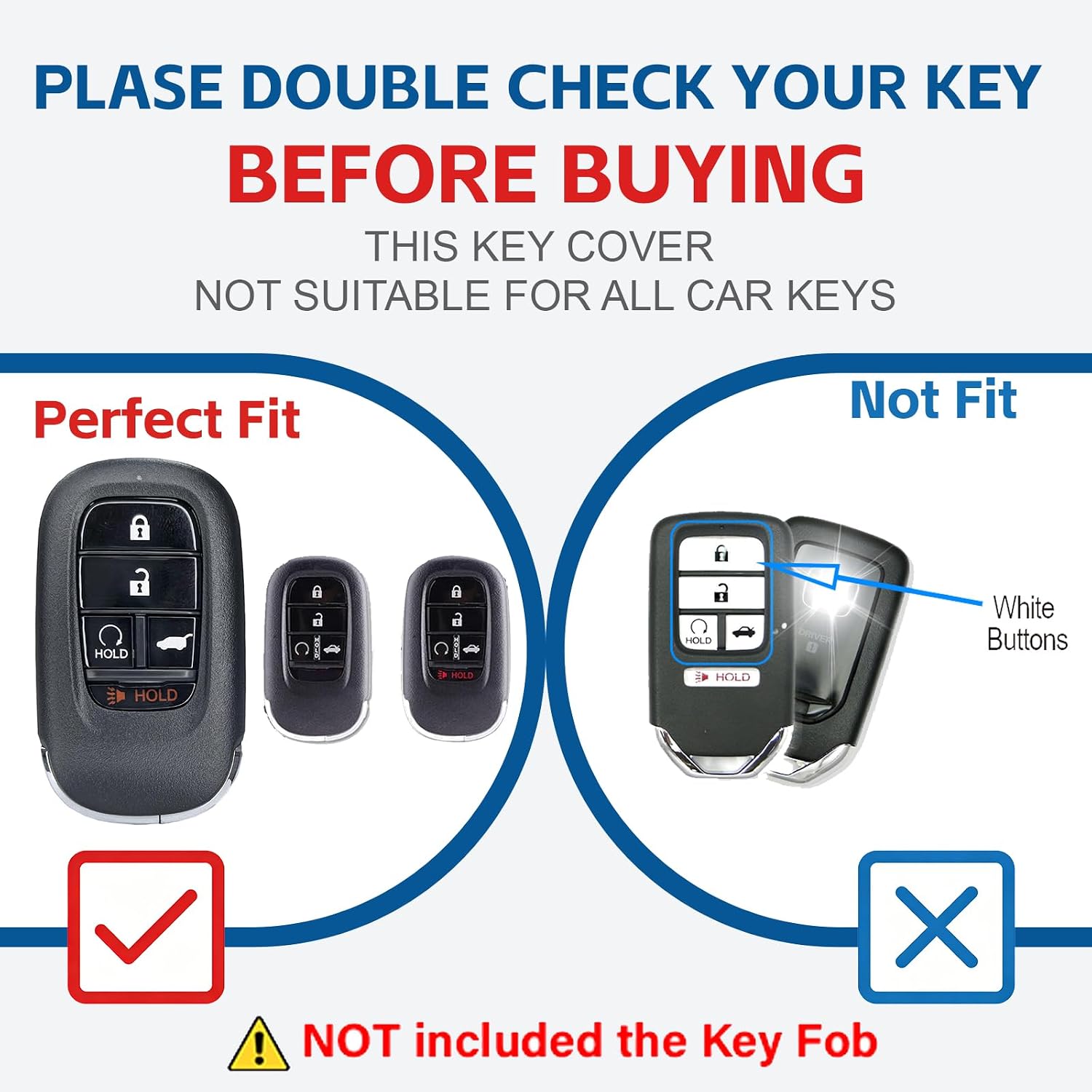 Key Fob Cover for Honda 2022-2025 CR-V HR-V Civic Accord Pilot | Heavy Metal 5-Button Keyless Remote Key Protector