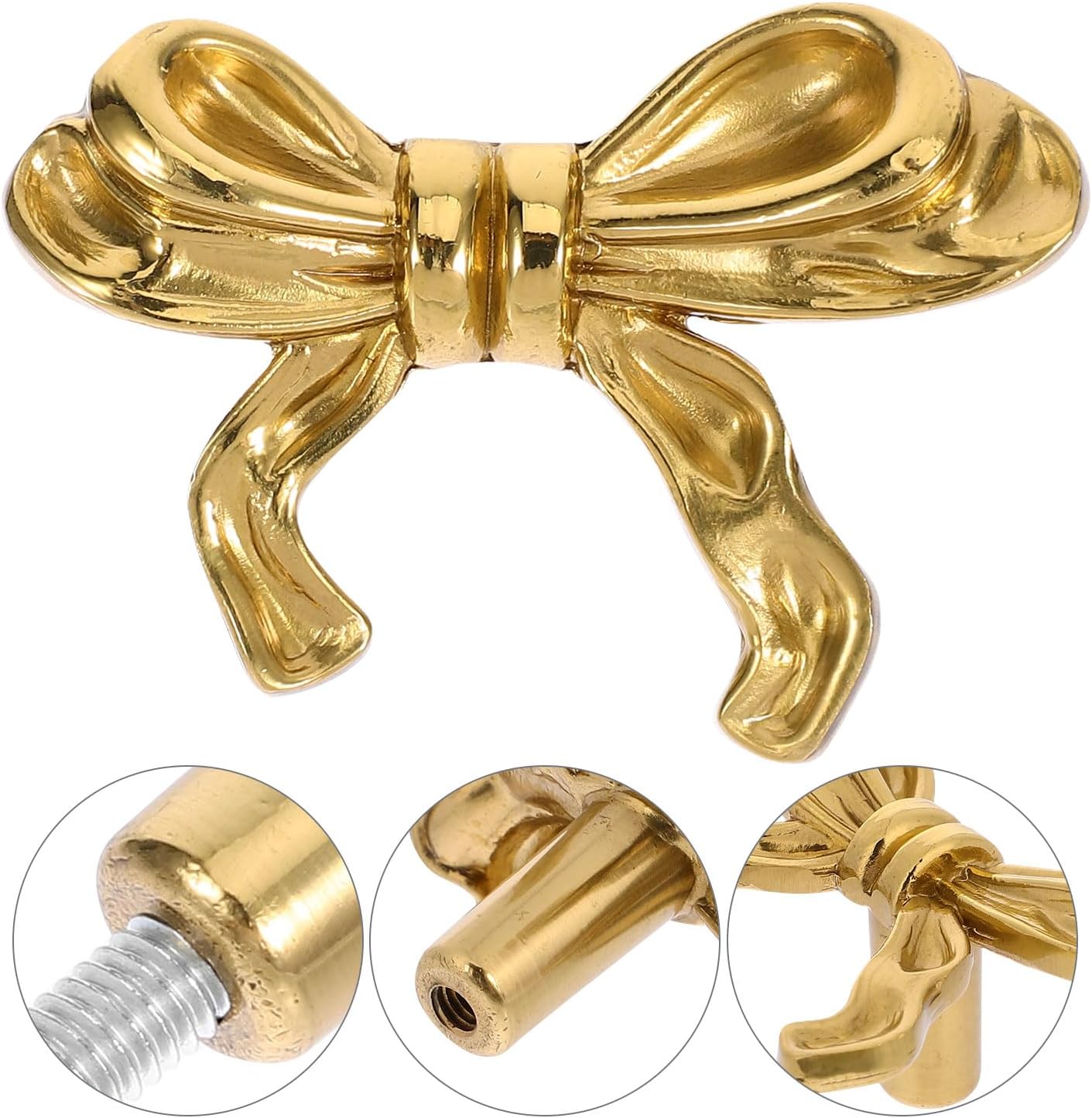 Gadpiparty 2 Pack Solid Brass Bow Drawer Pulls - Elegant Vintage Gold Cabinet Knobs for Dresser, Kitchen, Wardrobe - Antique Finish Hardware Pulls