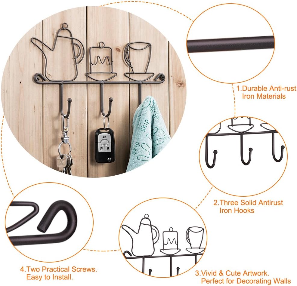 OMMITO Hooks Rack Hanger, Wall Hooks Kitchen Home Restaurant Keys Coats Cups Decorative Decor Wall Mounted Iron Small
