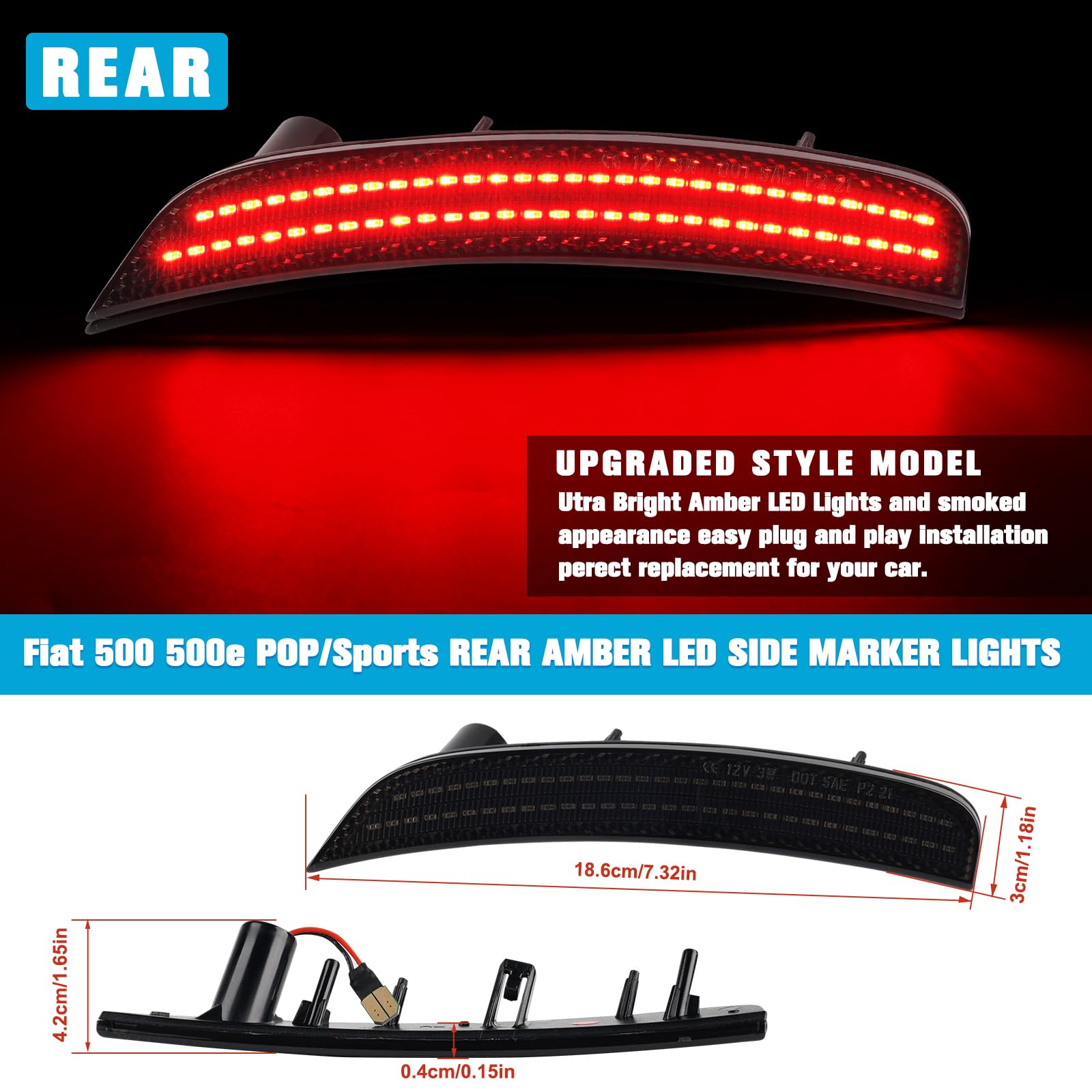 POPMOTORZ LED Clignotant Latéral pour Fiat 500 500e Pop/Sports 2011-2019, Feux Latéraux LED avec Canbus Sans Erreur 2835 SMD, 4 Pièces