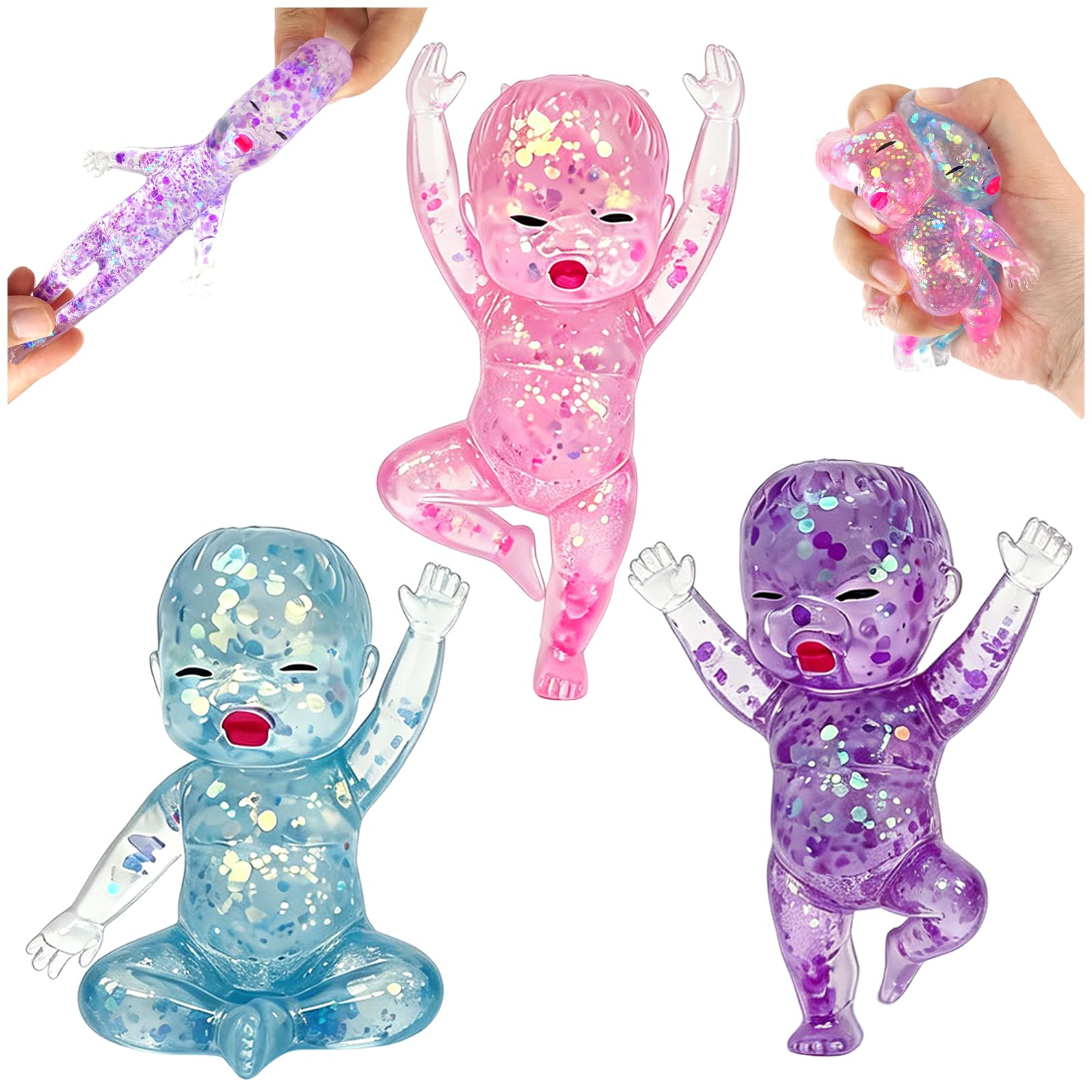Kutakuta 3 Piece Baby Squishy Glitter Stress Balls,Slow Rising Squishies Soft Cute Sparkly Sensory Decompression Doll Portable Slow Rising Squishy For Desk Decor & Anxiety Relief