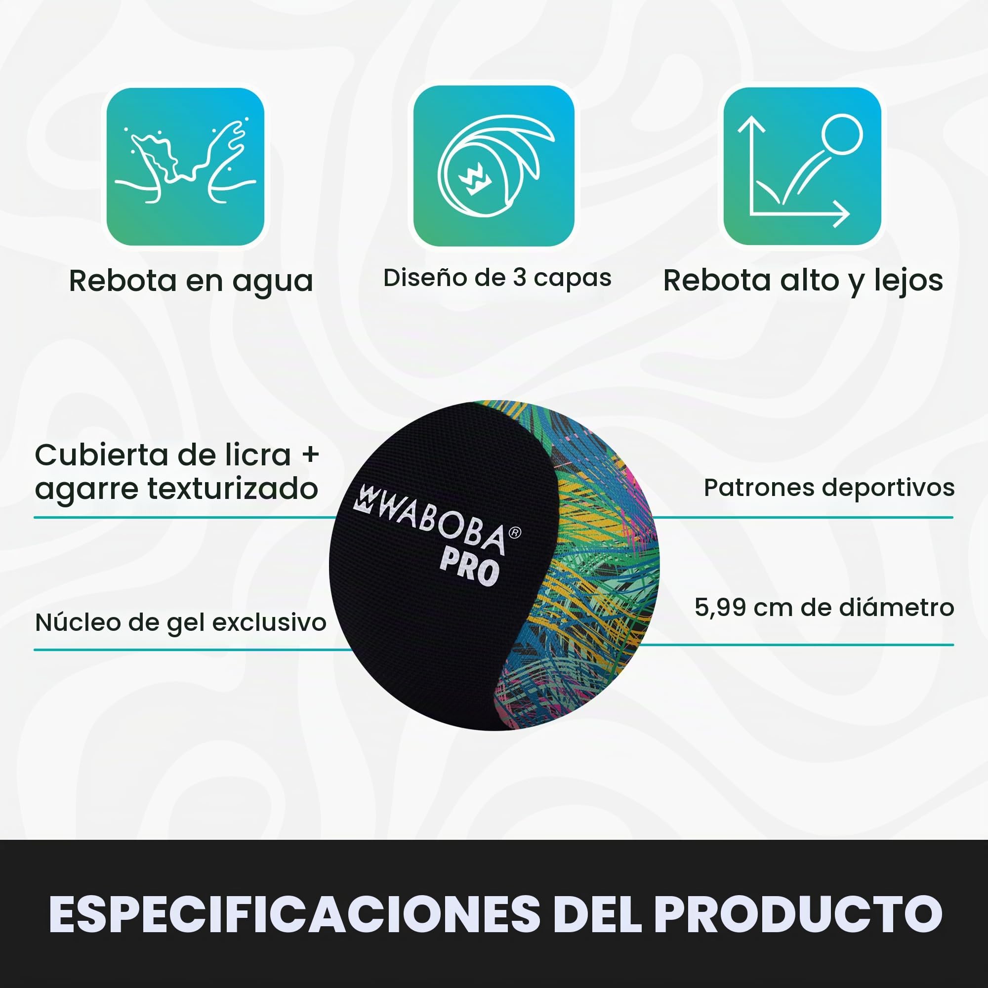 Waboba AZ-101-WS Pro - Bola de Rebote de Agua, Rayas onduladas, Talla única