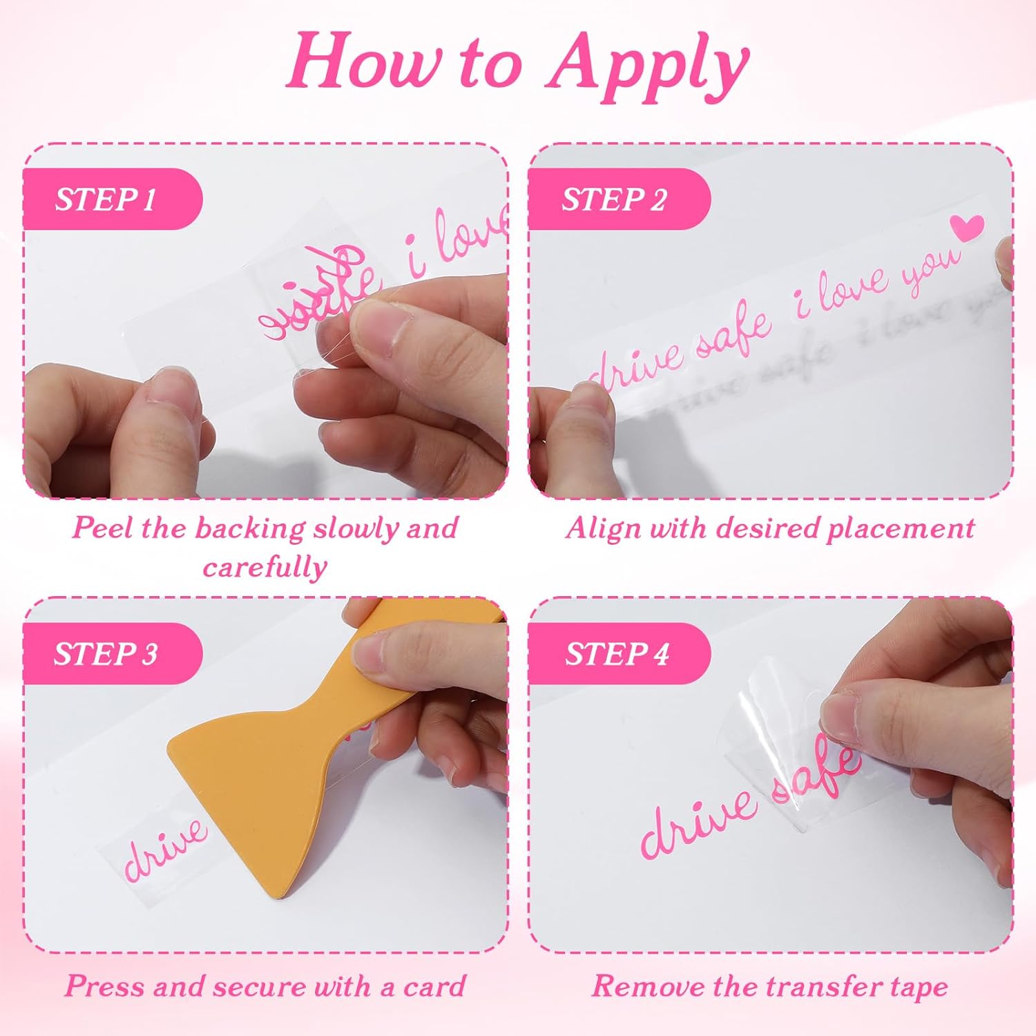 3 Pcs Drive Safe I Love You Sticker, Cute Car Stickers, Rearview Mirror Sticker, Automotive Decals, Car Decor for Women, Men, I Love You Gifts, Stocking Stuffers (Pink) - Image 9