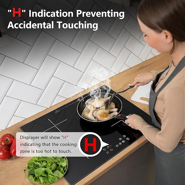 KICHPOWER Induction Hob 4 Zones, Built-in Induction Hob 60 cm with Booster, 4 Burner Cooker, Touch Control, 9 Power Levels, 1-99 Min Timer, Child Lock, Heat Indicator, No Plug - 4