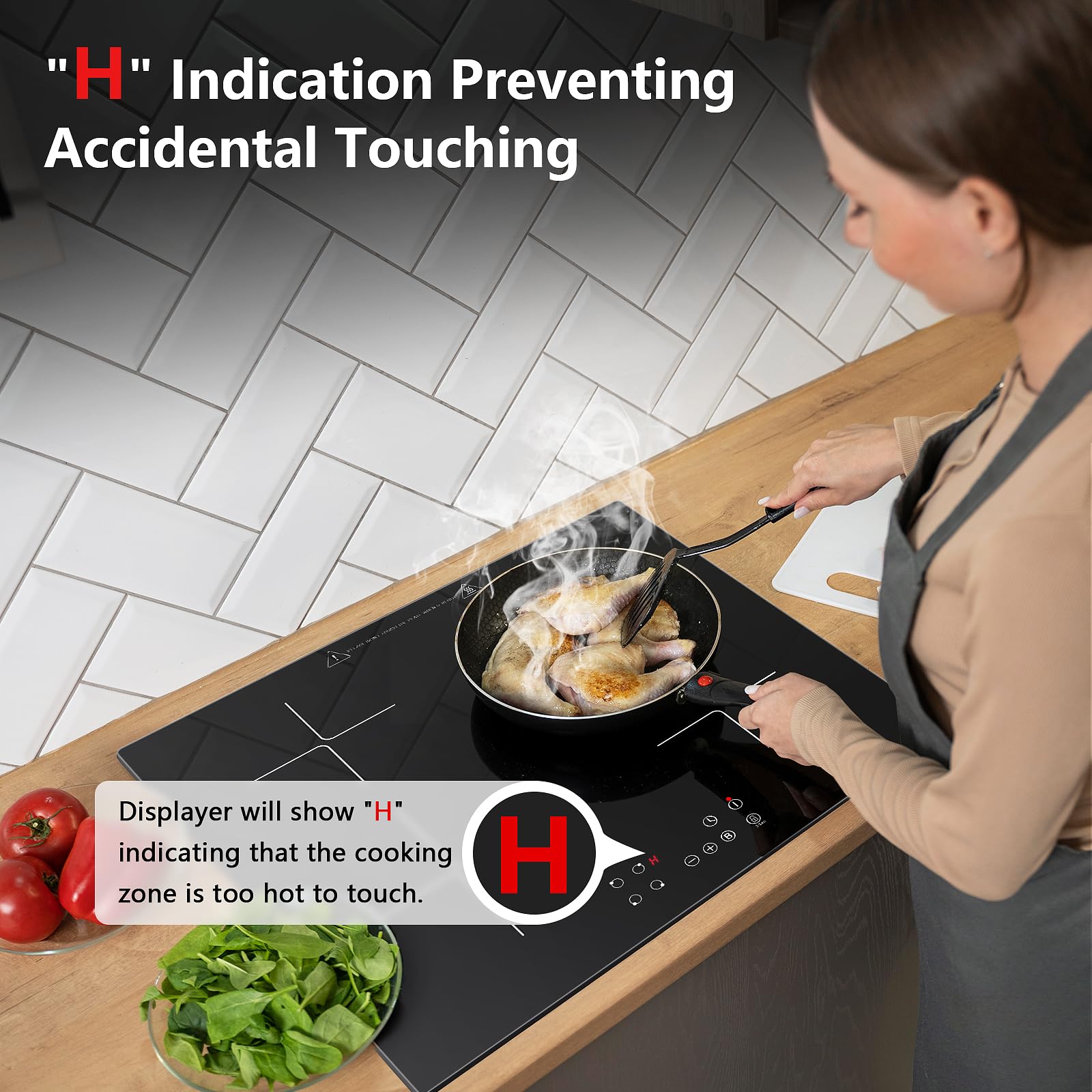 KICHPOWER Piano Induzione 4 Fuochi 6000W, con funzione Booster, Piano Cottura Induzione da incasso 60cm, Piano cottura elettrico, 9 Livelli, Controllo touch, Timer, 220-240V