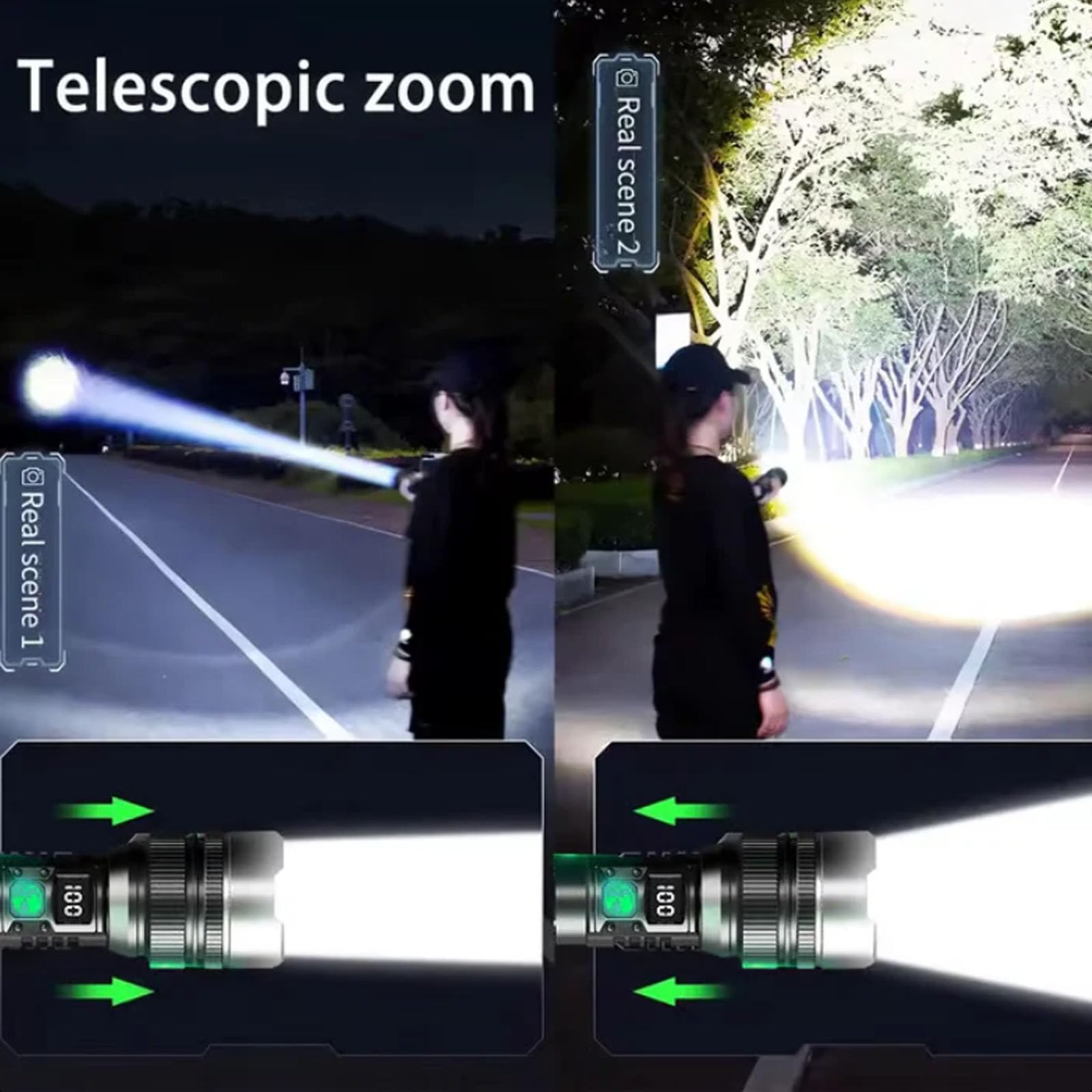 Linternas - Torcia di sopravvivenza 2025, torcia tattica ricaricabile a LED, ad alta luminosità, impermeabile, zoomabile, luce portatile per campeggio, 2 pezzi