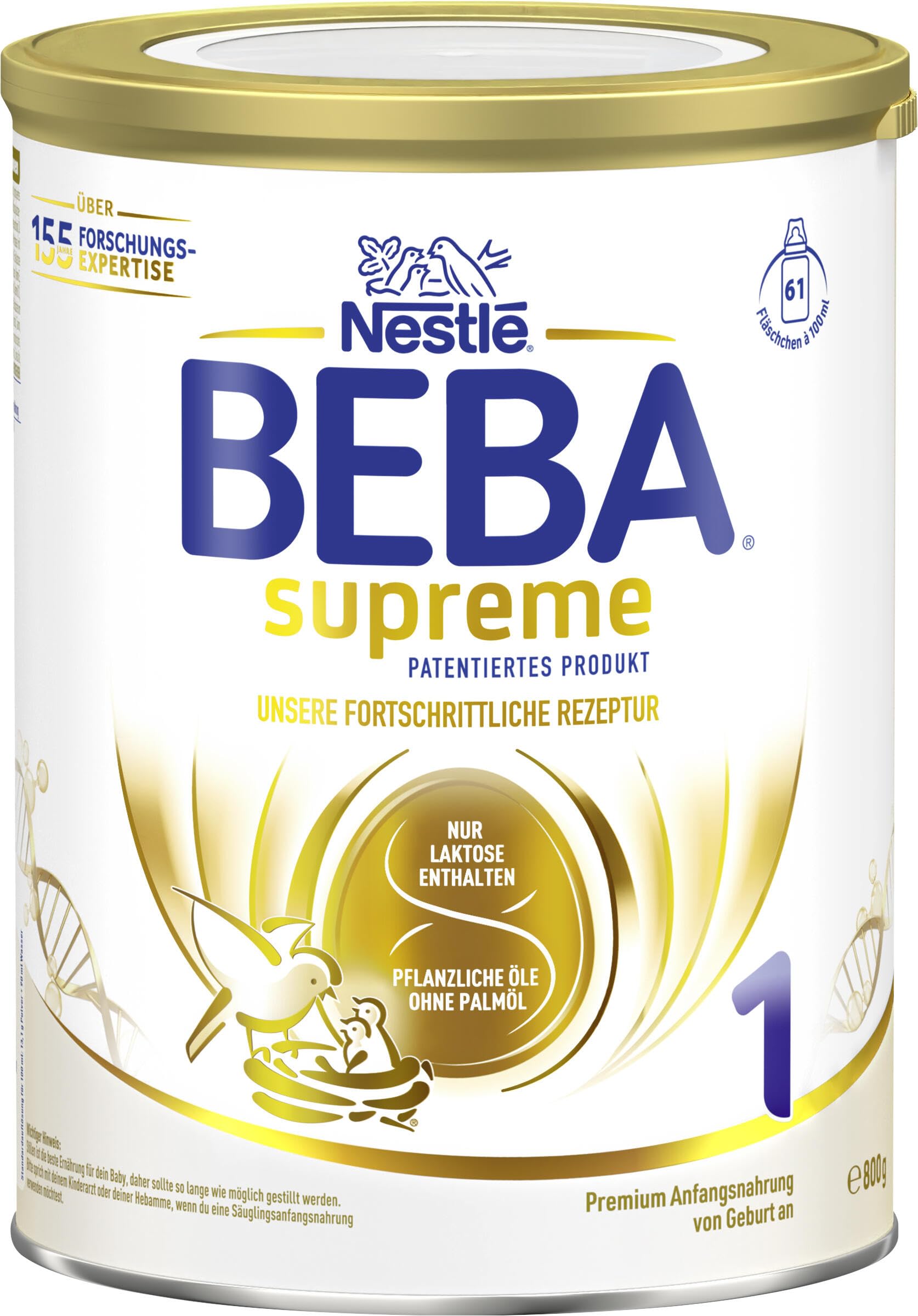 BEBA SUPREME 1 Anfangsmilch von Geburt an, Babynahrung , nur Laktose, ohne Palmöl, 6er Pack (6 x 800g)