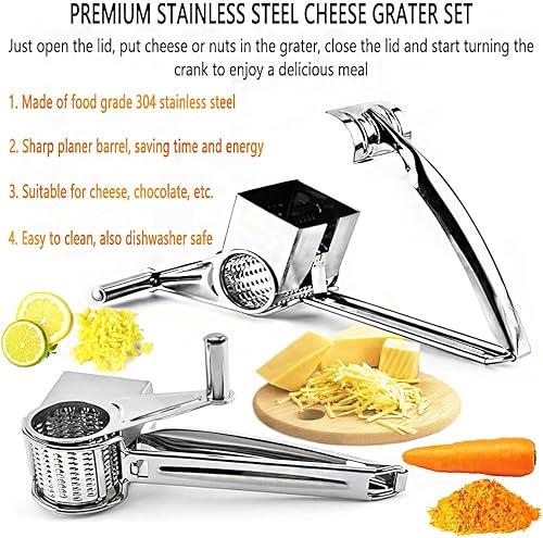 Miniatura 2 de Juego de rallador de queso, rallador de queso parmesano de acero inoxidable, viene con 4 barriles de acero inoxidable para queso, nueces, chocolate