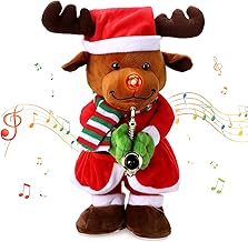 13" Christmas Elk Singing and Dancing Plush Toy with Music Recording and Lights Dancing Plush Toy Electric Plush Toy Christmas Ornaments Decoration Gifts
