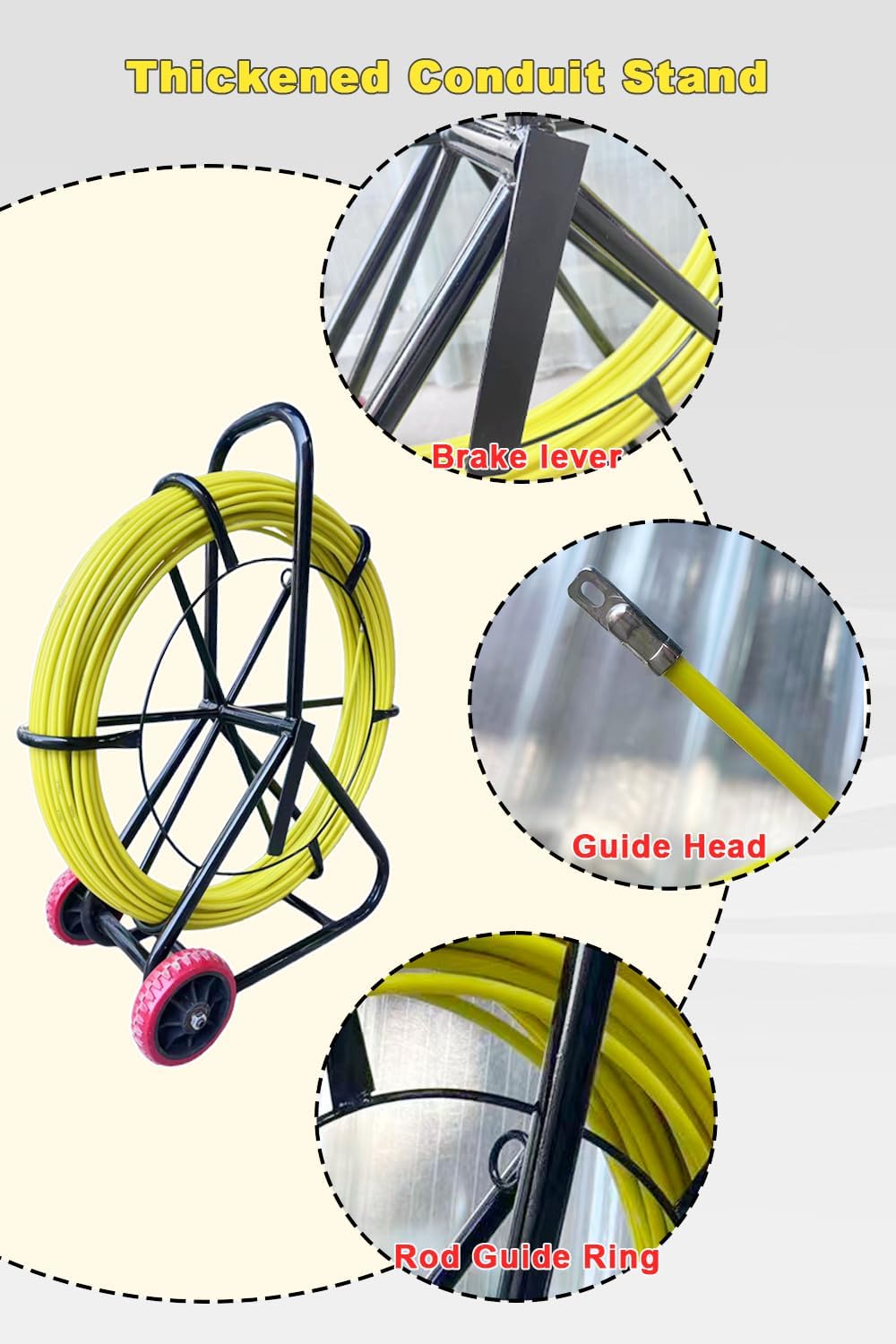 5/16Iin Fiberglass Fish Tape 328ft with Brake System & Movable Stand Duct Rodder Fish Tape Pulling Tool Heavy-Duty electrical conduit for Conduit Wire Pulling【8mm x 100m 】