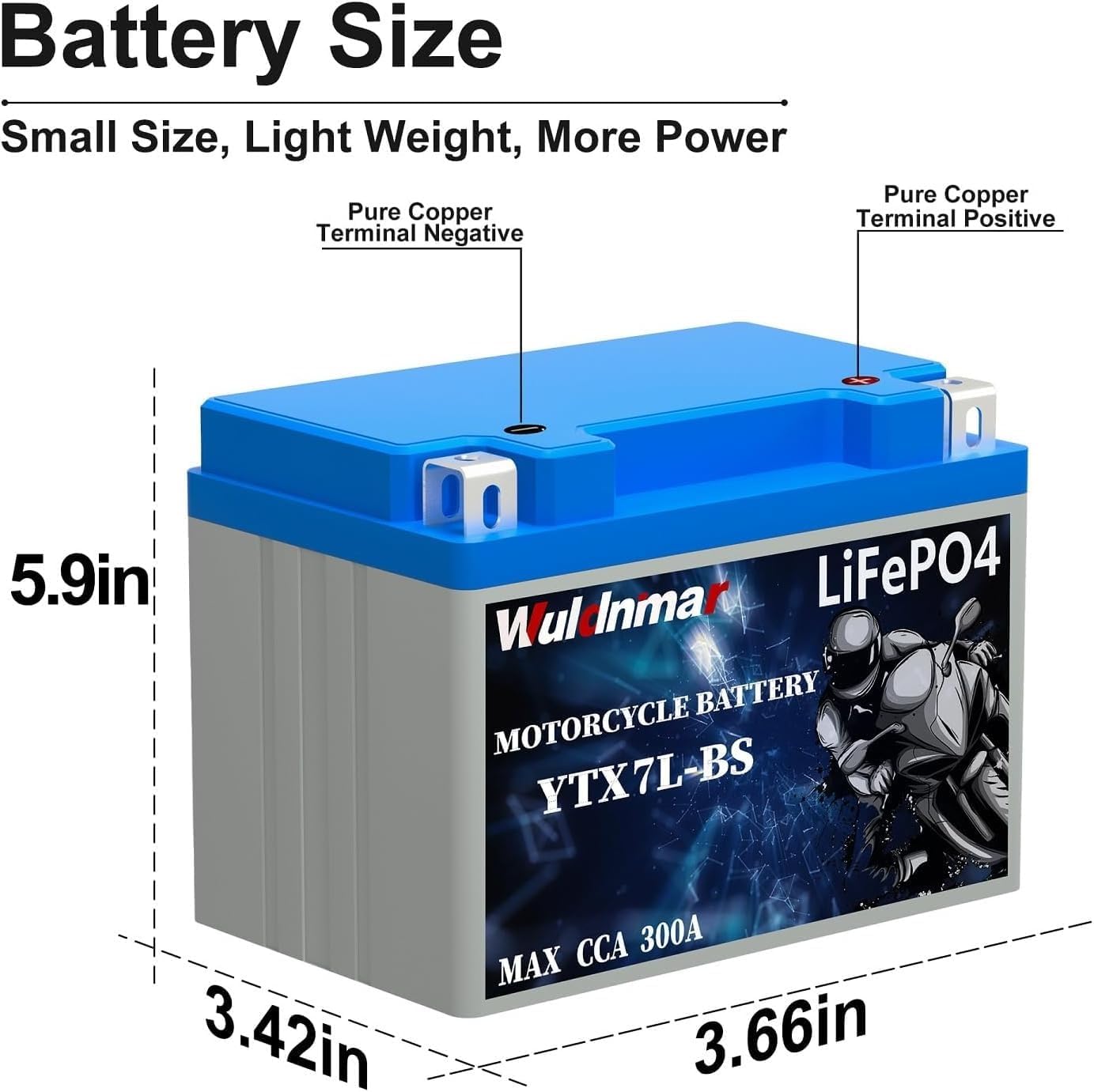 ATV Battery 12V, Lithium Motorcycle Battery, YTX7L-BS, LifePO4 12V 3Ah 300A CCA, Lithium Powersport Battery, Sportster Battery, Harley Battery for ATV, UTV, 4 Wheeler, Dirt Bike, Quad Battery