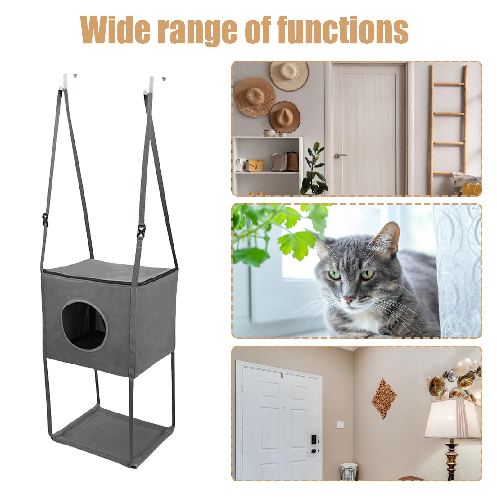 Türkatze Hängematte Innen, Katzenhängematte Bett, 16x13Tum Tür -Katze Hungrige Kletterkletterer, Komfortable Katzenbett -Saison Einstellbares Für Erhöhte Betten