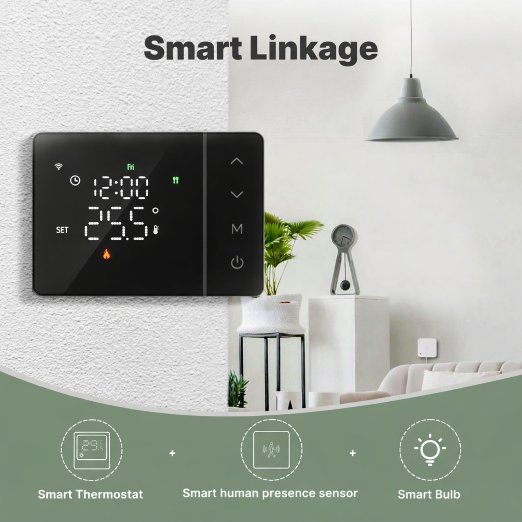 Termostato WiFi a Pilas para Caldera de Gas, Negro, Termostato Inteligente Programable Semanal, Pantalla Táctil, Control por App Tuya Smart Life, Montaje en Pared o Empotrado