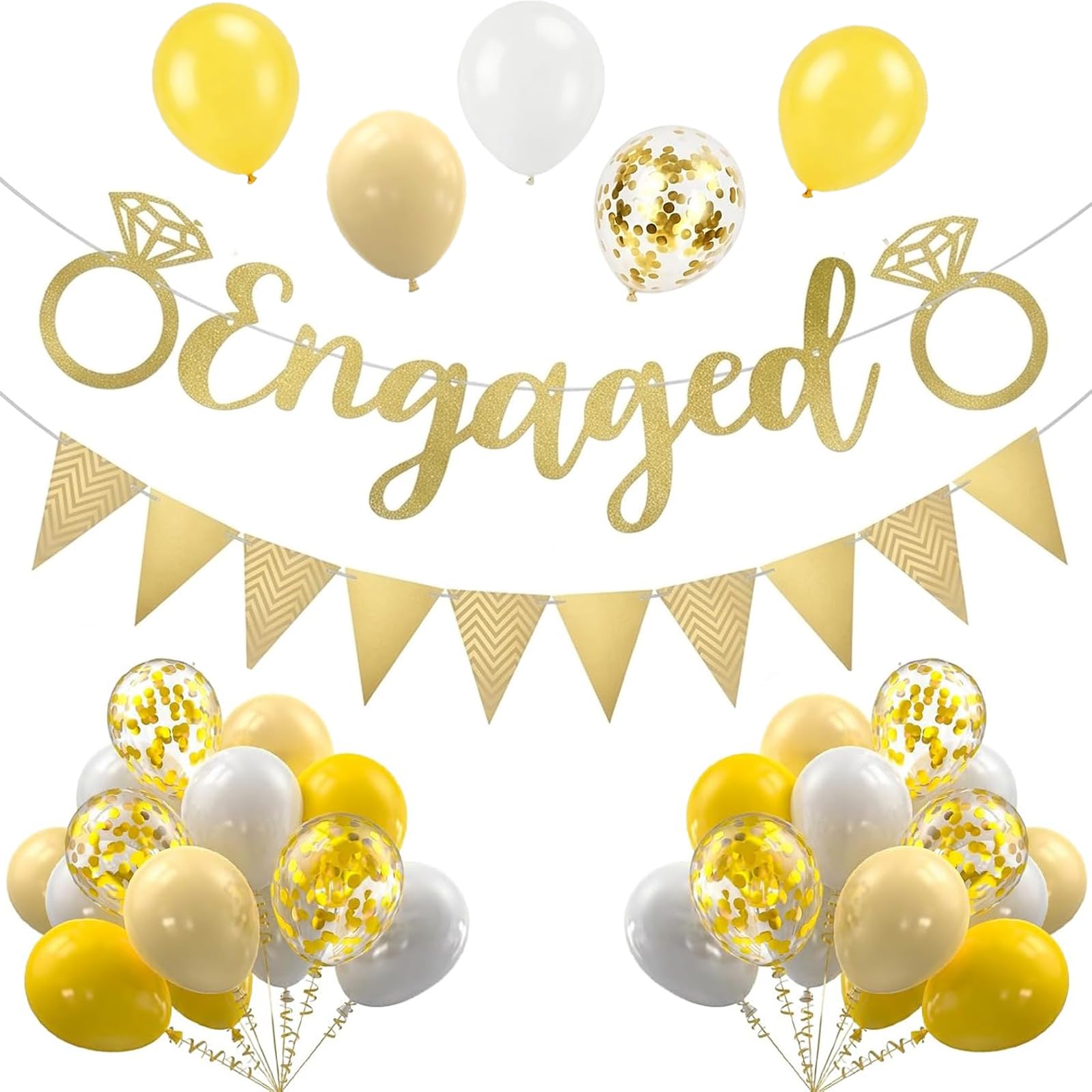 32 Piece Party Decor Collection, Engagement Party Decorations, Comprehensive Celebration Set with Congratulations Banner and Balloons, Romantic Proposal Setup and Photo Background Decor