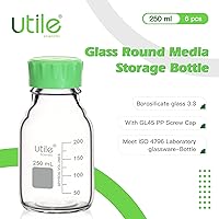 Vista 8 de Utile Botella multimedia, 3.3 botellas de vidrio de borosilicato con tapones de rosca GL45, 6 botellas de medios de laboratorio de 8.45 onzas