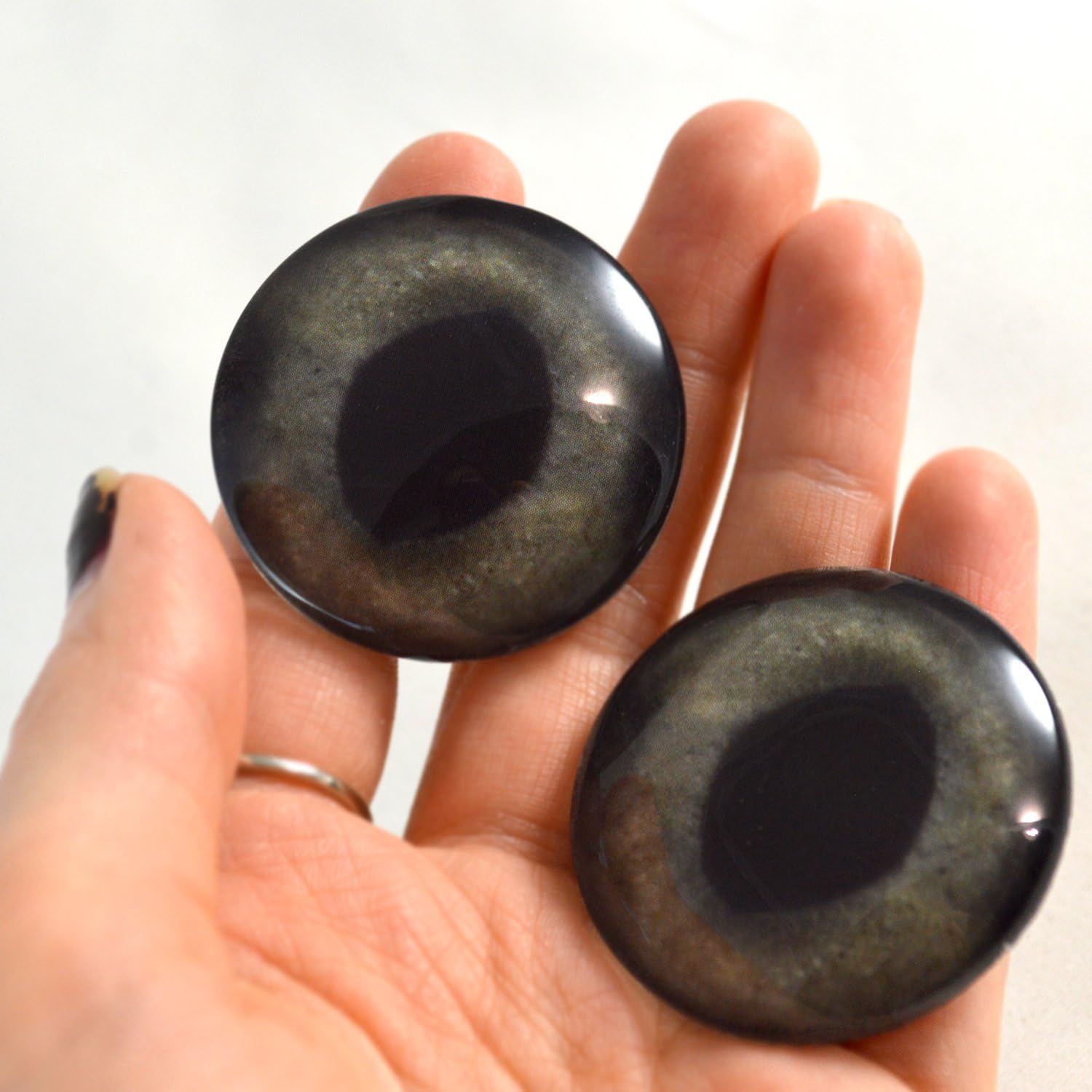 2 Pairs 40mm Cat Style Glass Eyes Bundle Large Tabby Cat and Dark Gray Animal Kitten Faux Taxidermy Art Jewelry Sculpture Polymer Clay Prop Supply Wire Wrap Felting Crafting Cabochons