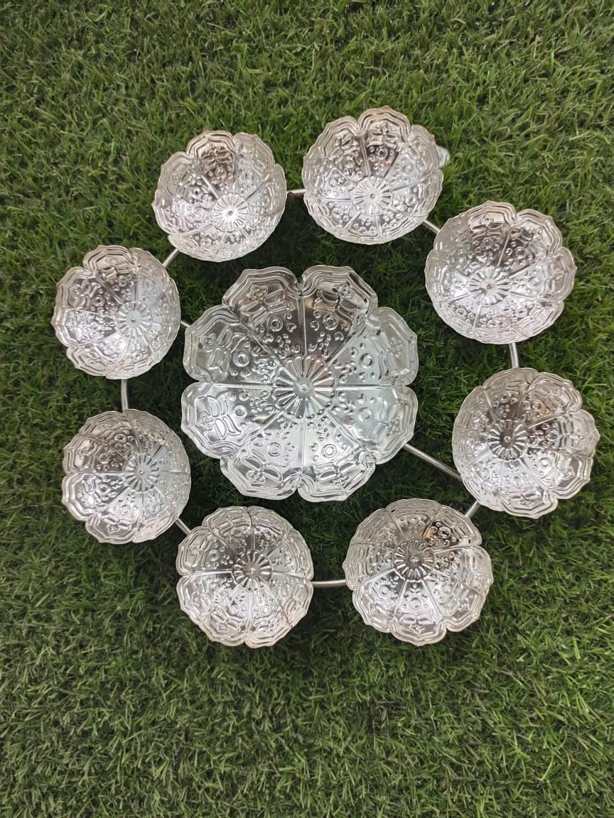 Ahmad Premium Diya Shape Flower Decorative Urli Bowl for Home Decor Bowl for Floating Flowers and Tea Light Candles Home,Office and Table Decor (Silver)
