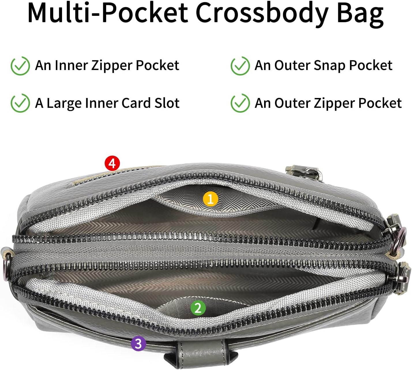 GAEKEAO Crossbody Bags for Women Small Genuine Leather Shoulder Purse Cross Body Bag with Wristlet Top Zipper - Image 3