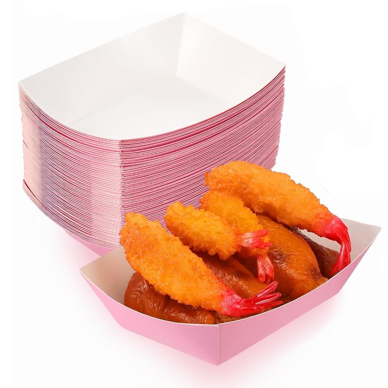 Yaure Joy 50 Pcs 2lb Paper Food Trays Boat Disposable Nacho Trays Paper Boat for Nachos, Hotdogs, Tacos, Fries (pink)