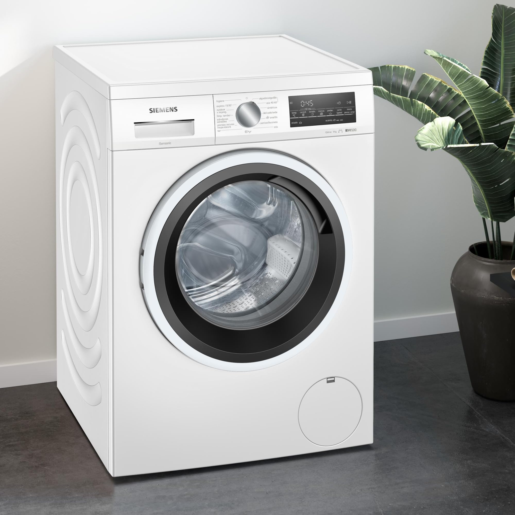 Siemens, Lavadora iQ500, 9kg, Programas rápidos, blanco, WU14UT62ES | Ajusta el consumo de agua a la cantidad de ropa y acelera los ciclos de lavado para disfrutar de tu tiempo libre sin esperas