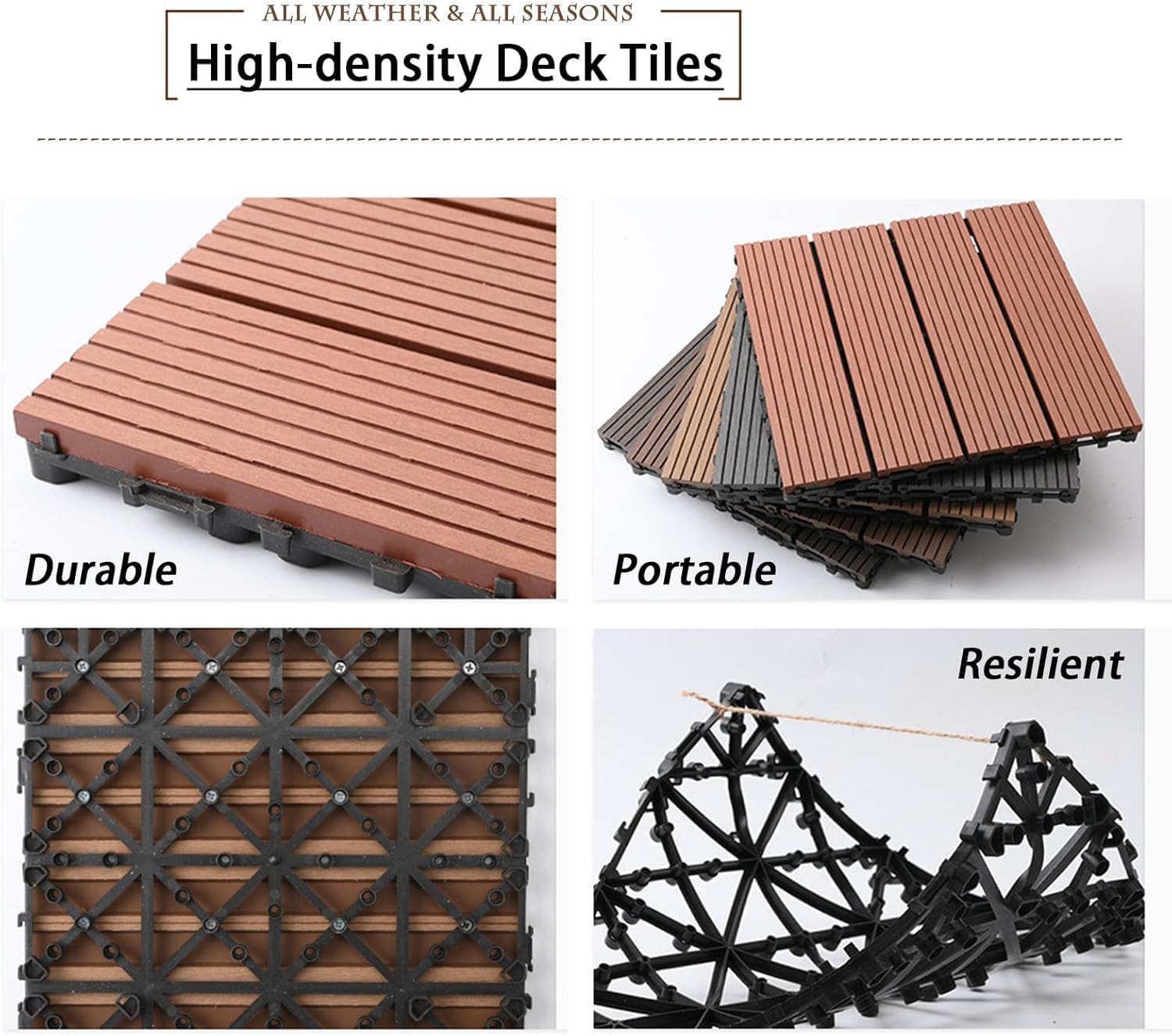 Dalles et lames de terrasse en composite, Tuiles de verrouillage extérieures d'intérieur de plate-forme de WPC multicolores 30x30x2 cm 10 pièces(L-Chocolate)