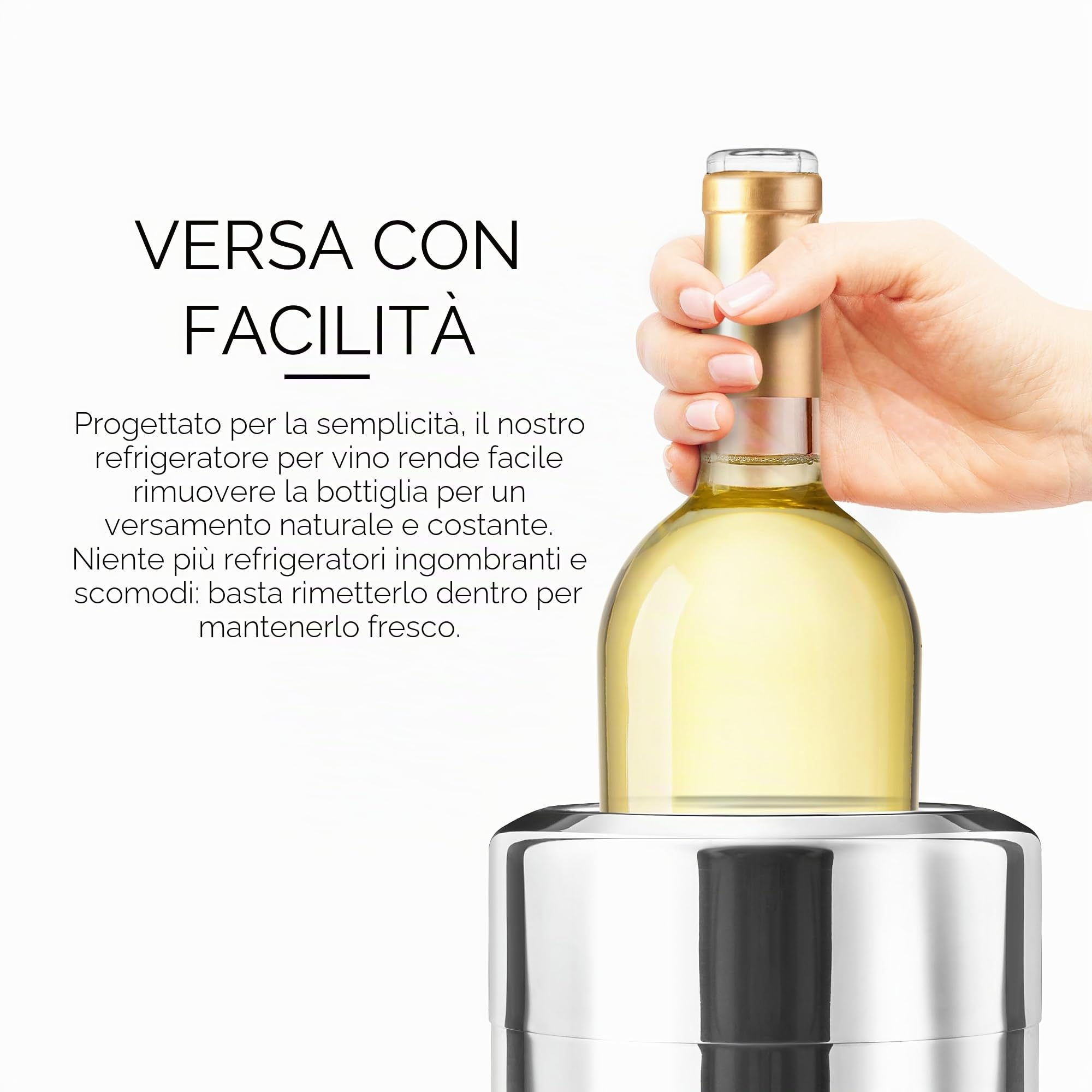 Final Touch - Refrigeratore in acciaio inox per vino – gel raffreddante rimovibile per vino