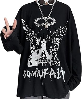 YEMOCILE Long Sleeve T-Shirt, Loose Fit, Oversize, Unisex, Harajuku, Mine, Spring, Summer, Autumn, T-shirt, Tops, Subculture Clothes, Korean Style, Long Sleeve