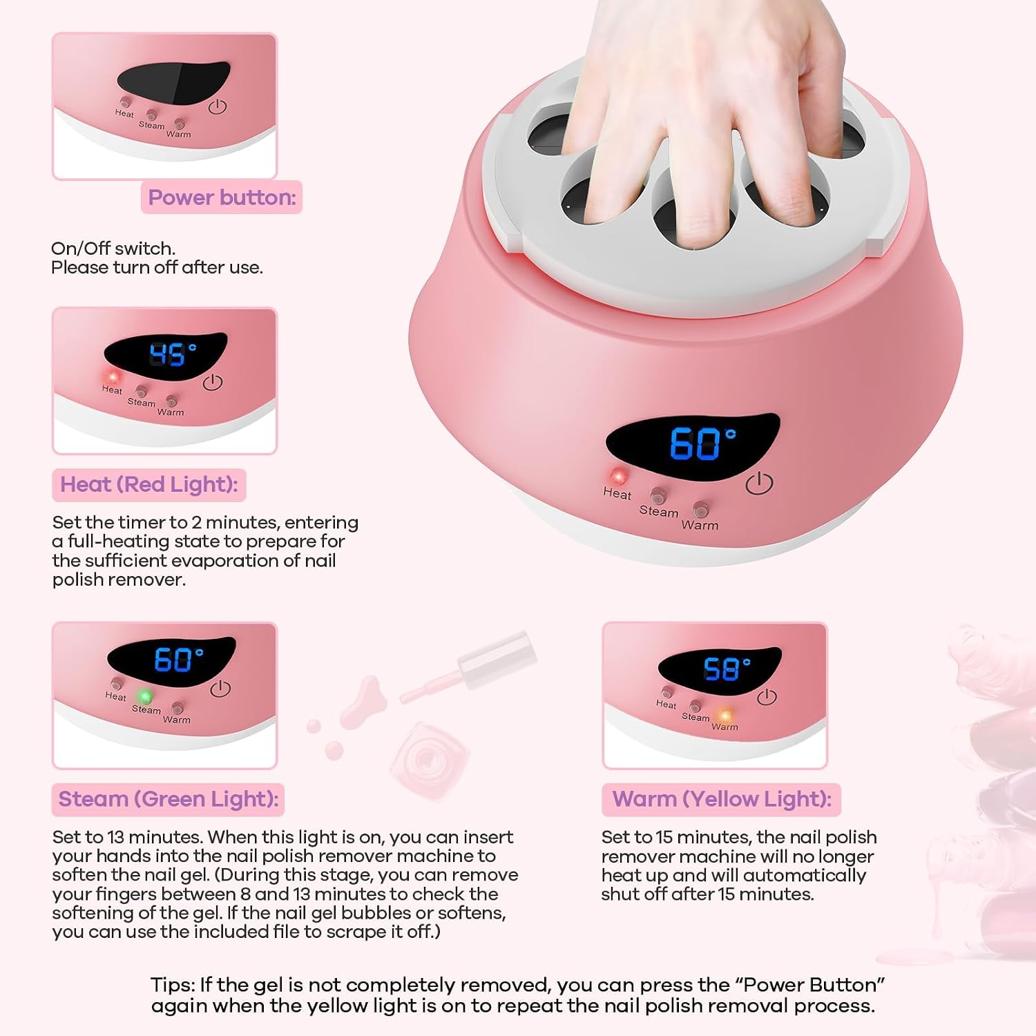 50W Nail Steamer Remover, Professional Bask La Steam Pro Gel Remover, Acetone-proof Gel Nail Polish Remover Machine for Salon