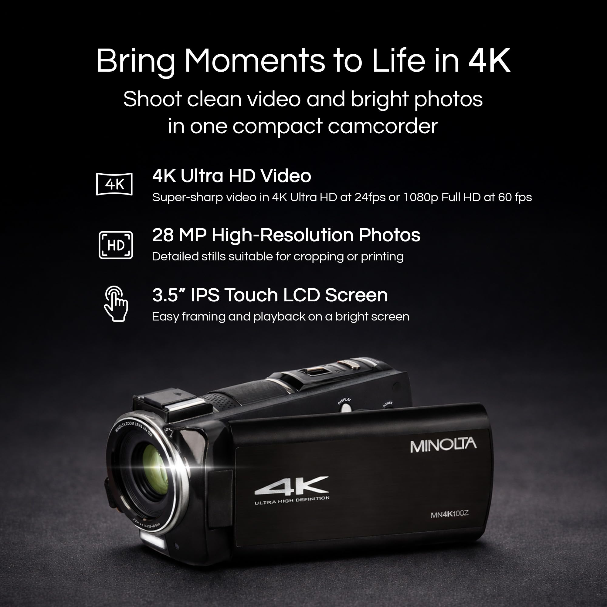 Amazon.com : Minolta 4K Ultra HD Camcorder with 3.5-inch