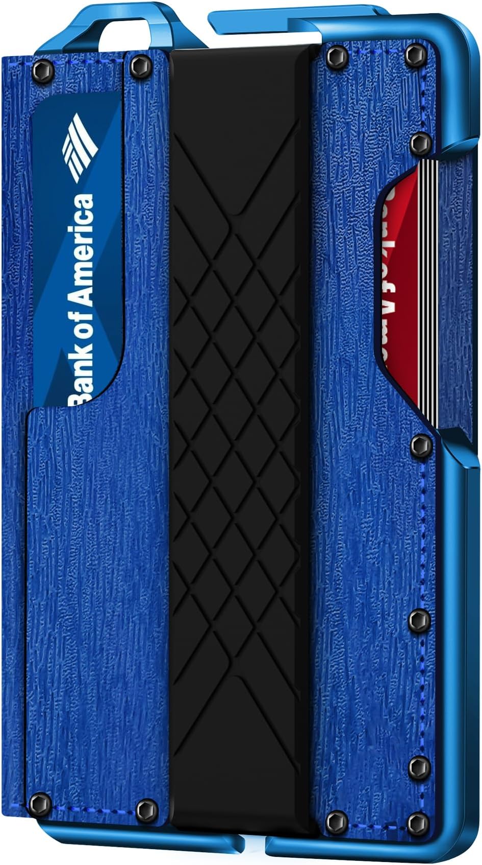 MURADIN Tactical Minimalist Wallet for Men, Slim RFID-Blocking Metal Card Holder, Front Pocket Men’s Leather Dapper Bifold Wallet with Money Clip (Tree Pattern Blue)