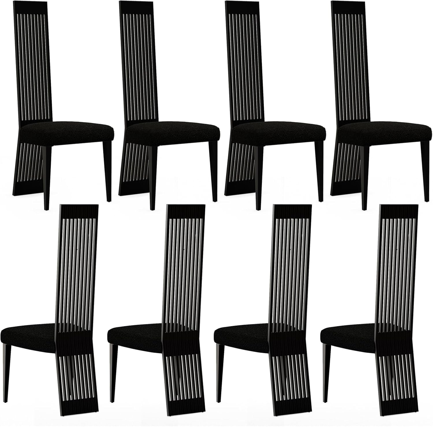 Boucle Black Dining Chair Set of 8, Modern High Back Upholstered Dining Chairs with Sturdy Stainless Steel Frame for Dining Room Kitchen