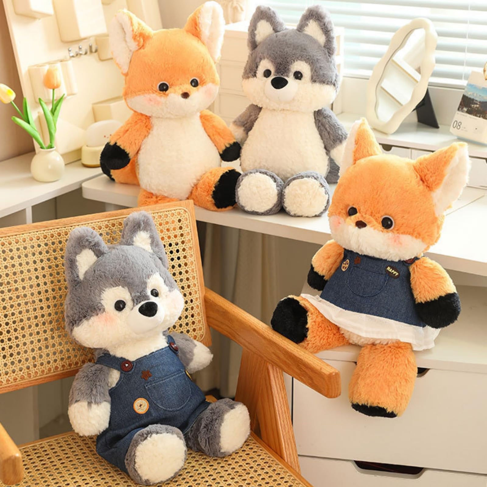Kuscheltier Fuchs, Fuchs Wolf Plüschtier Stofftier Spielzeug, Weiche Niedliche Kuscheltier Fuchs, Fuchs Wolf Plüsch Spielzeug, Geschenk für Kinder Jungen und Mädchen (65cm,Orange)