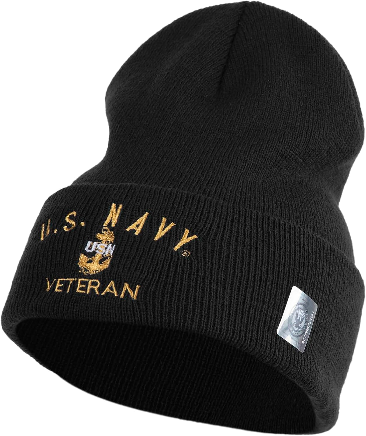 Navy USN Veteran Logo Embroidered 12 inch Cuffed Knit YP Long Beanie